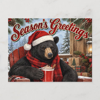 Season's Greetings Black Bear Drinking Cider Holiday Postcard