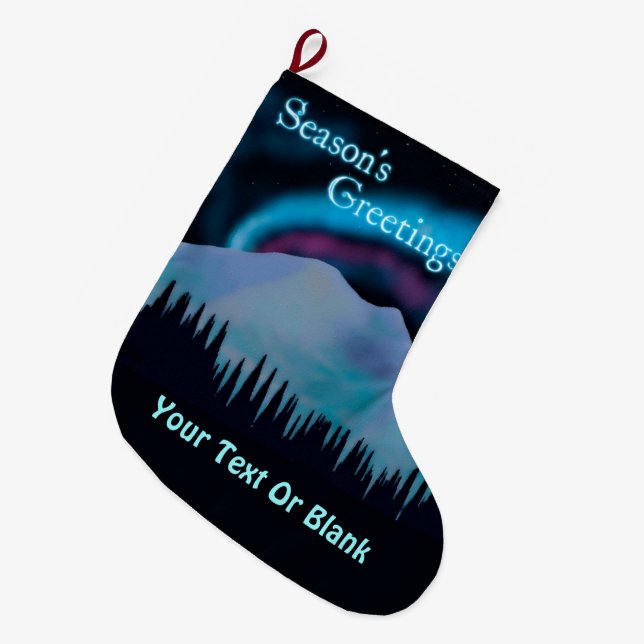 Season's Greetings - Blue Aurora Large Christmas Stocking (Front (Hanging))