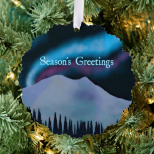 Season's Greetings - Blue Aurora Ornament Card
