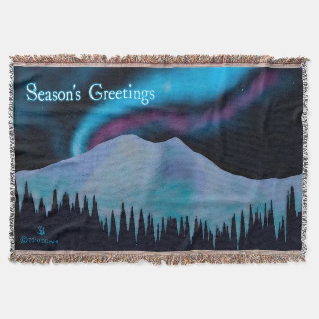 Season's Greetings - Blue Aurora Throw Blanket (Front)