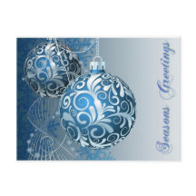 Seasons Greetings Blue Baubles Postcard