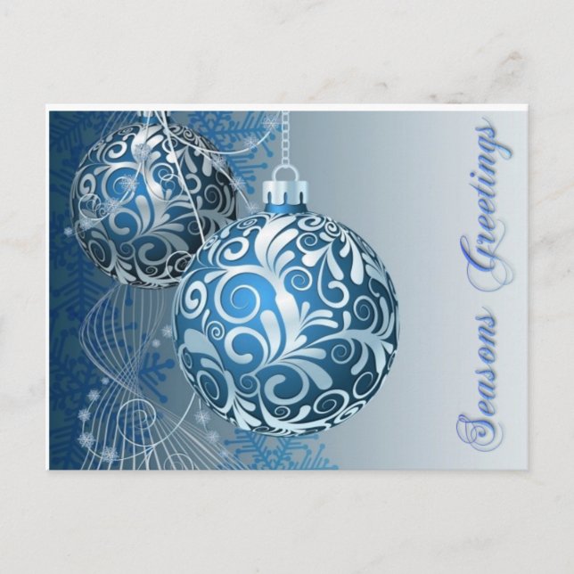 Seasons Greetings Blue Baubles Postcard (Front)