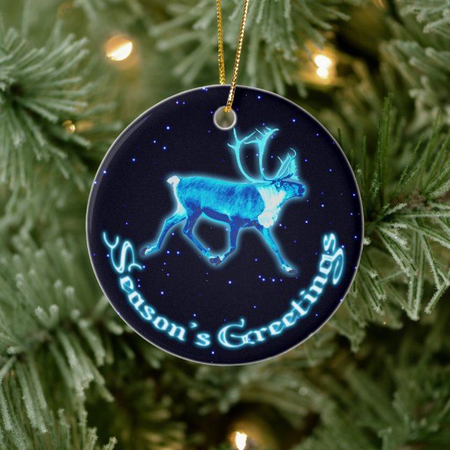 Season's Greetings - Blue Caribou (Reindeer) Ceramic Ornament (Tree)