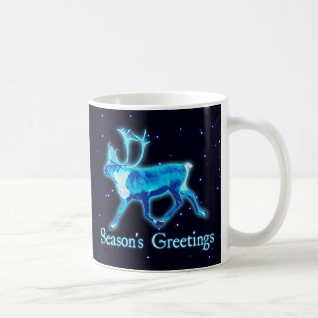 Season's Greetings - Blue Caribou (Reindeer) Coffee Mug (Right)