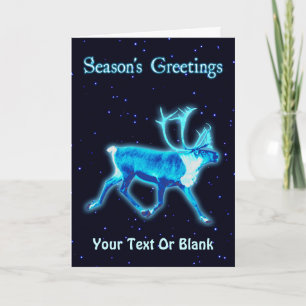 Season's Greetings - Blue Caribou (Reindeer) Holiday Card