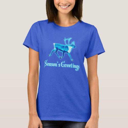 Seasons Greetings _ Blue Caribou Reindeer T_Shirt