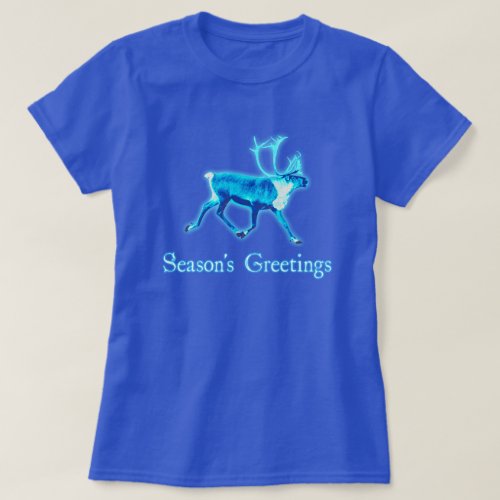 Seasons Greetings _ Blue Caribou Reindeer T_Shirt