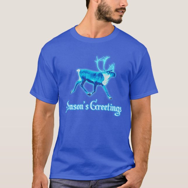 Season's Greetings - Blue Caribou (Reindeer) T-Shirt (Front)