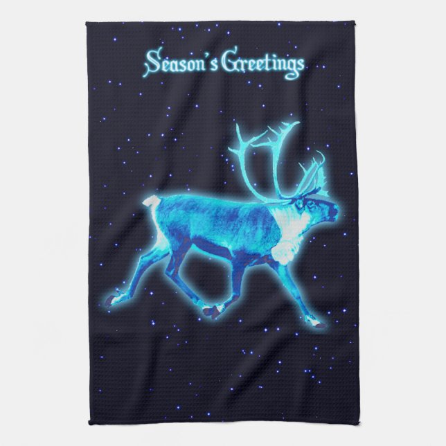 Season's Greetings - Blue Caribou (Reindeer) Towel (Vertical)