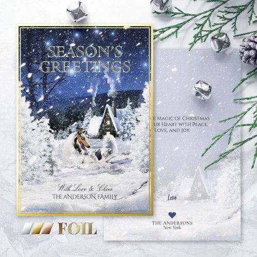 Seasons Greetings Blue Merle Collie Dog  Lambs _ Foil Holiday Card