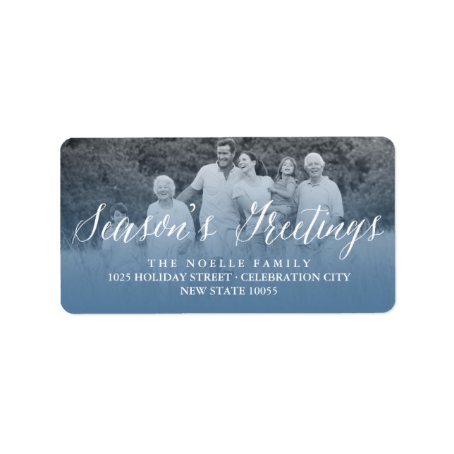 Season's Greetings Blue Tint Photo Return Address Label (Front)