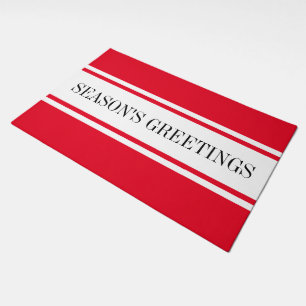 SEASON'S GREETINGS Bright Red White Racing Stripes Doormat