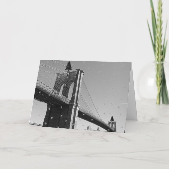 Seasons Greetings - Brooklyn Bridge & Snow/Trees Holiday Card (Front)