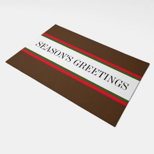 SEASON'S GREETINGS Brown White Red Stripes  Doormat