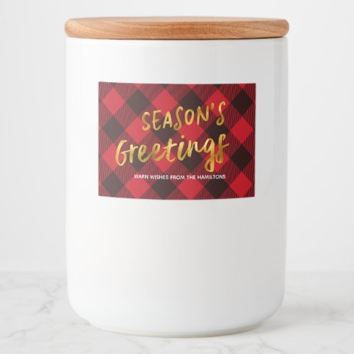 Seasons Greetings Buffalo Red Plaid and Gold Foil Food Label