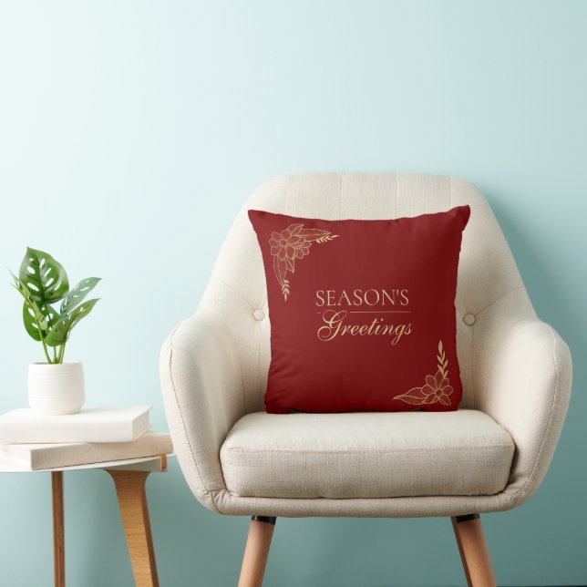 Seasons greetings burgundy and golden  throw pillow (Chair)