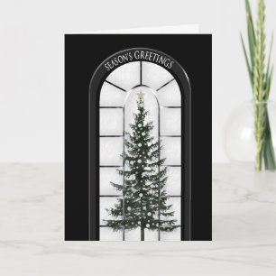 Season's Greetings - Business - Black/Tree/Window Holiday Card
