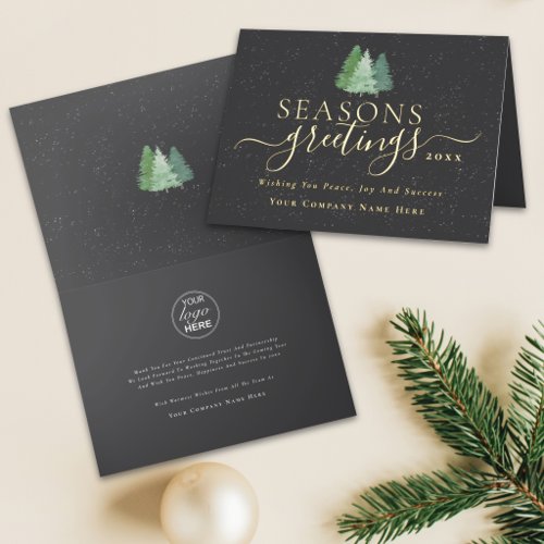Seasons Greetings Business Logo Script Gold Foil Greeting Card