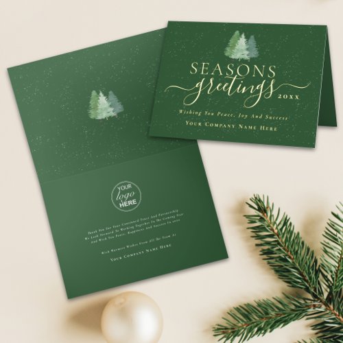 Seasons Greetings Business Logo Script Gold Foil Greeting Card