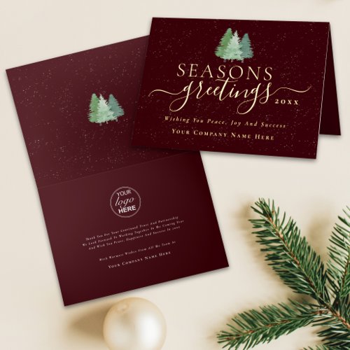 Seasons Greetings Business Logo Script Gold Foil Greeting Card