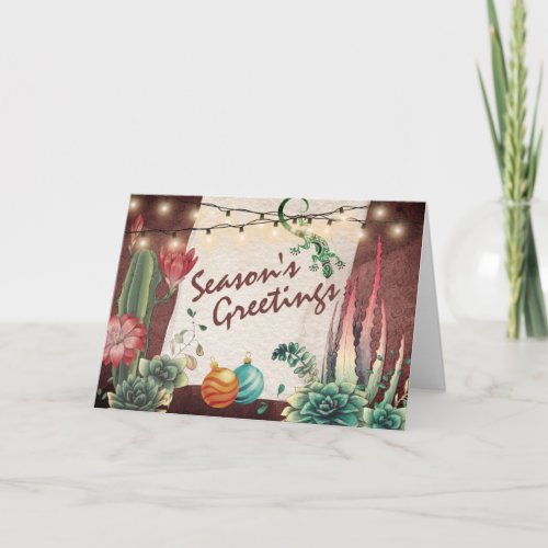 Seasons Greetings Cacti and Succulents Christmas Holiday Card