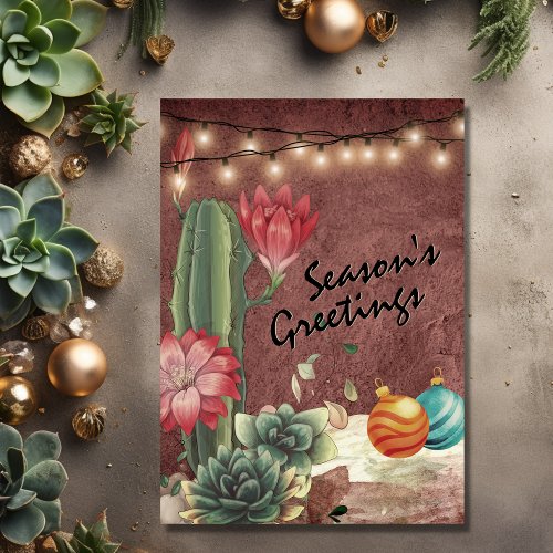 Seasons Greetings Cactus and Succulents Christmas Holiday Card