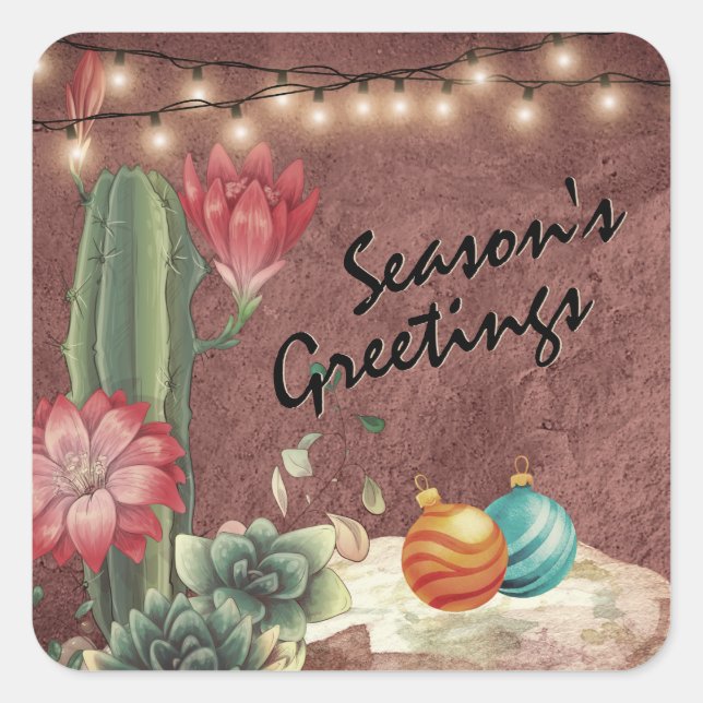 Season's Greetings Cactus and Succulents Christmas Square Sticker (Front)