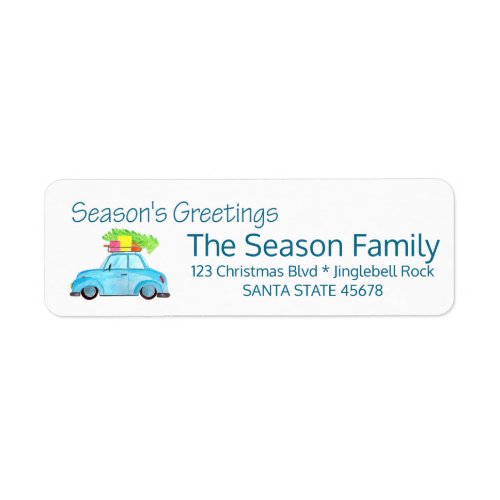 Seasons Greetings Car and Christmas tree Label