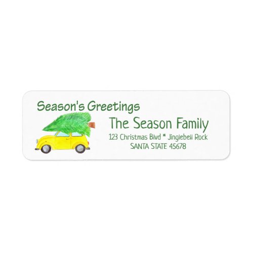 Seasons Greetings Car and Christmas tree Label