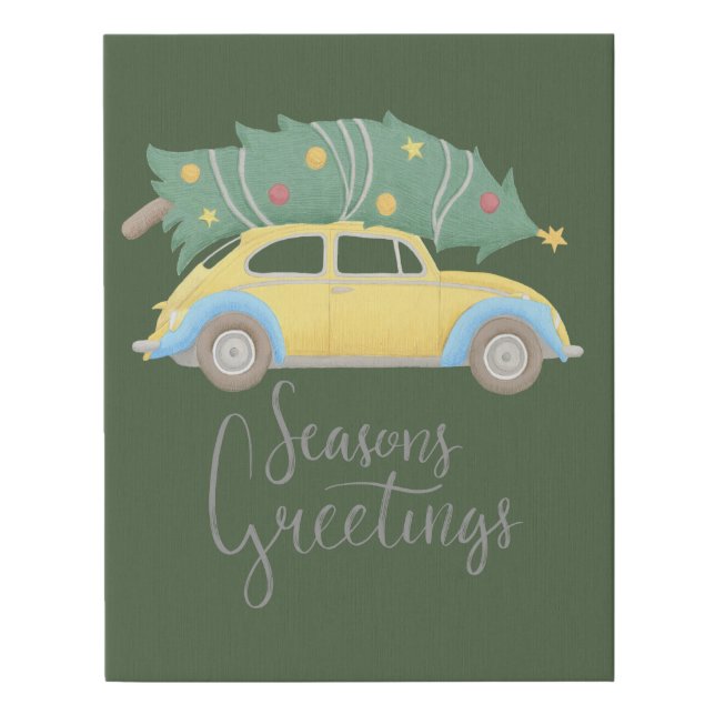 Seasons Greetings Car & Tree Faux Wrapped Canvas (Front)