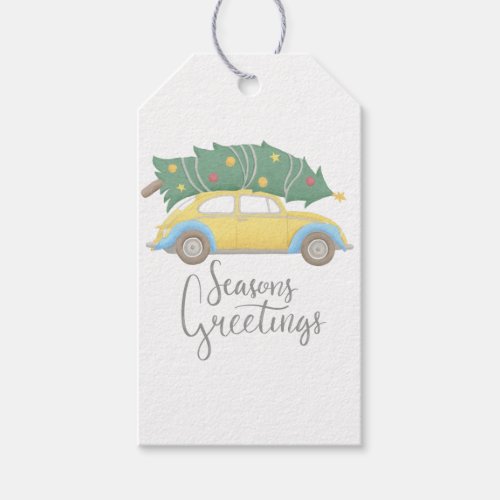 Seasons Greetings Car  Tree Gift Tags