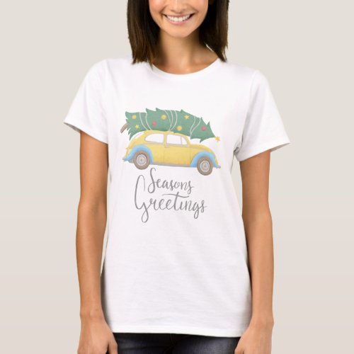 Seasons Greetings Car  Tree T_Shirt