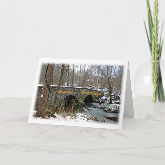 Seasons Greetings Card - Stone Arch Bridge - Snow (Front)