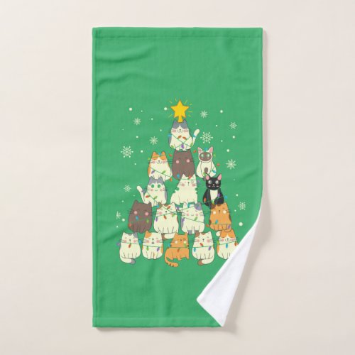 Seasons greetings Cat Christmas Tree Hand Towel