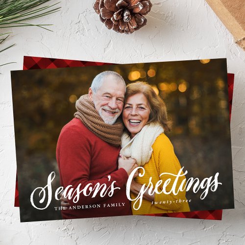 Seasons Greetings Chalk Lettering Overlay Photo Holiday Card