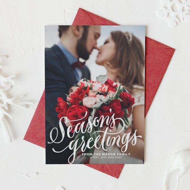 Season's Greetings Chalk Lettering Photo Holiday Card (Creator Uploaded)