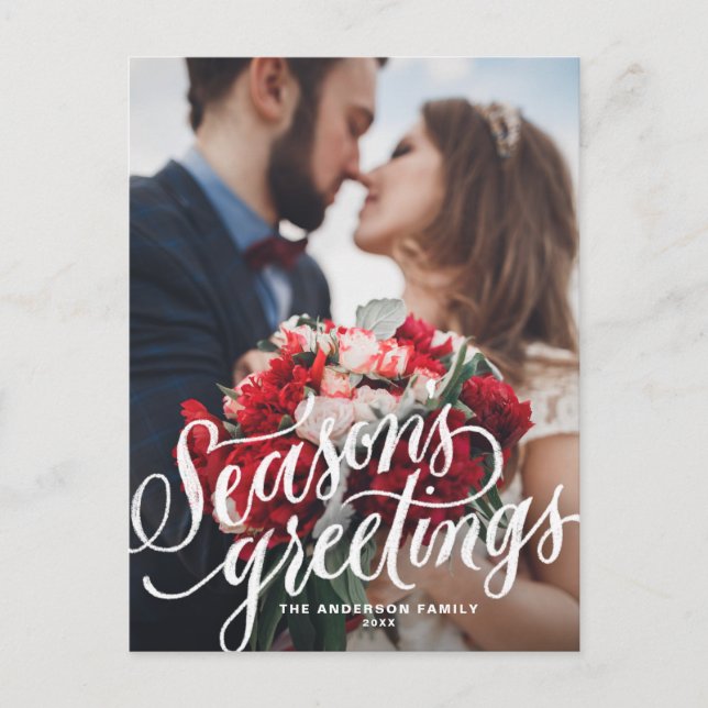 Season's Greetings Chalk Lettering Photo Holiday Postcard (Front)