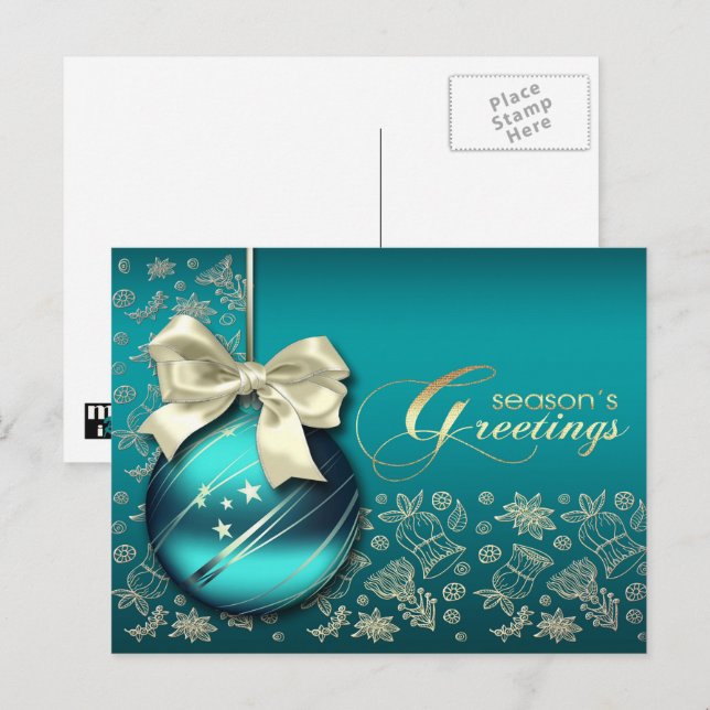 Season's Greetings. Christmas Bauble Holiday Postcard (Front/Back)