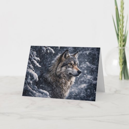 Seasons Greetings Christmas Beautiful Wolf Card