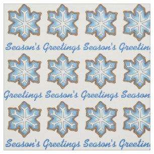 Season's Greetings Christmas Blue Snowflake Snow Fabric