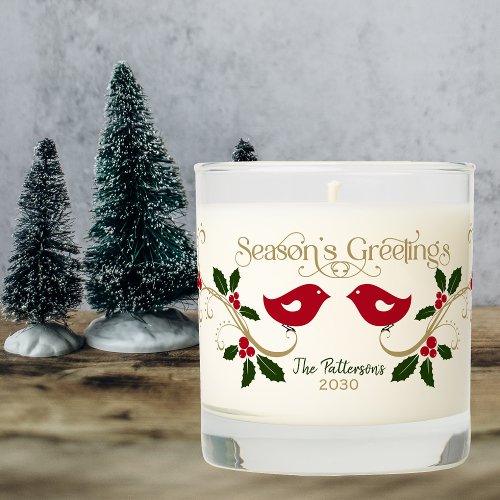 Seasons Greetings Christmas Cardinal Holly Scented Candle