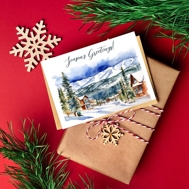Seasons greetings Christmas Colorado Postcard (Seasons greetings Christmas Colorado Breckenridge winter snowy mountain scenery Postcard)