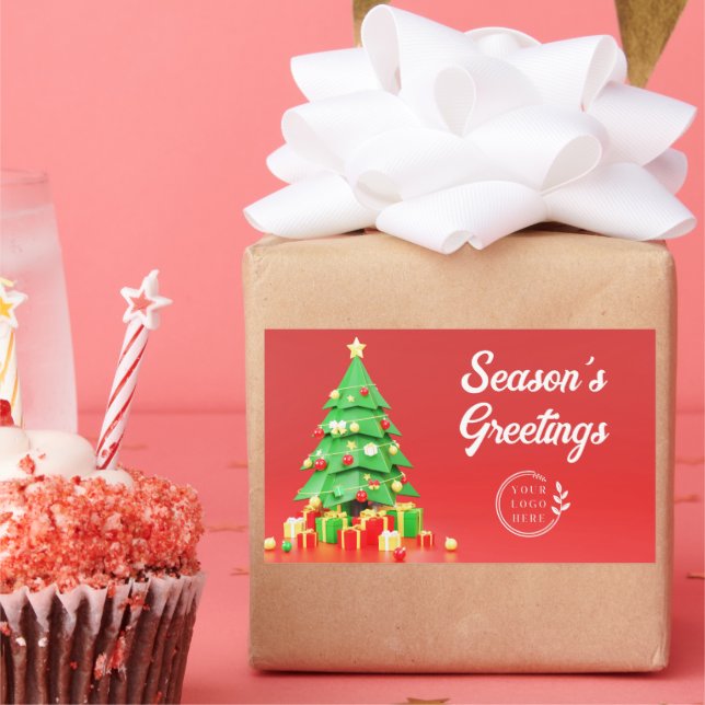 Season's Greetings Christmas Corporate Logo Rectangular Sticker (Party)