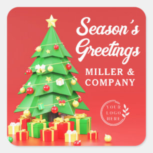 Season's Greetings Christmas Corporate Logo Square Sticker