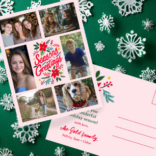 SEASONS GREETINGS Christmas CUSTOM 6 PHOTO Holiday Postcard