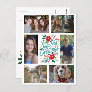 SEASONS GREETINGS Christmas CUSTOM 6 PHOTO Holiday Postcard