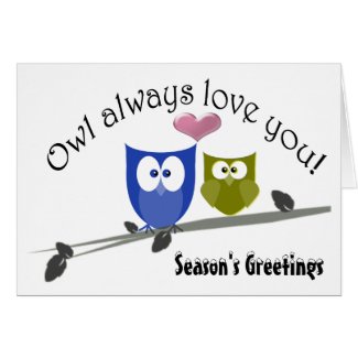 Season's Greetings Christmas Cute Owls Art Card