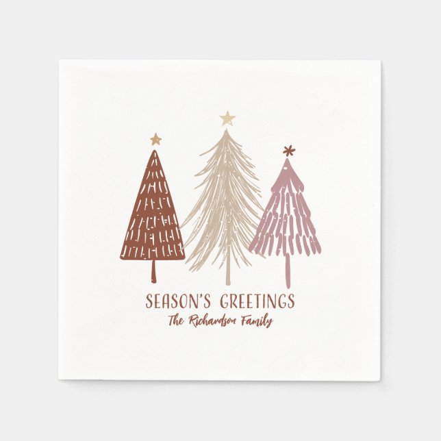Seasons Greetings Christmas Festive Trees Holiday Napkins (Front)