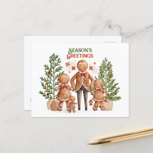 Season's Greetings Christmas Gingerbread Family Postcard