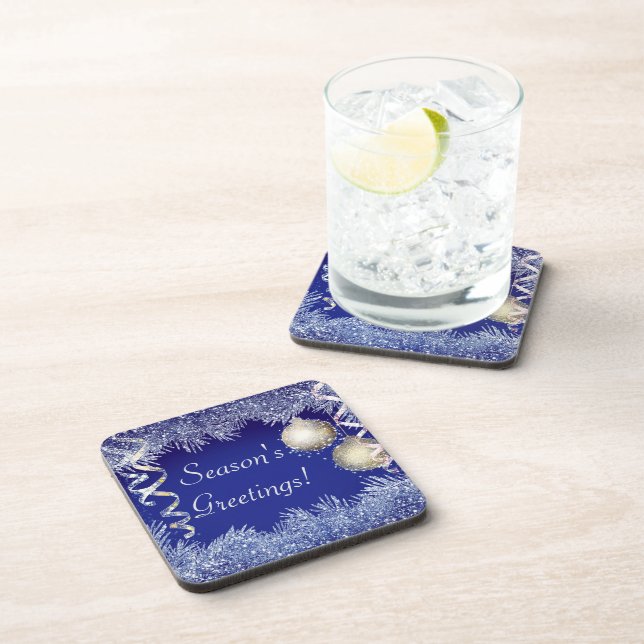 Season's Greetings Christmas Glitter Christmas Beverage Coaster (Right Side)